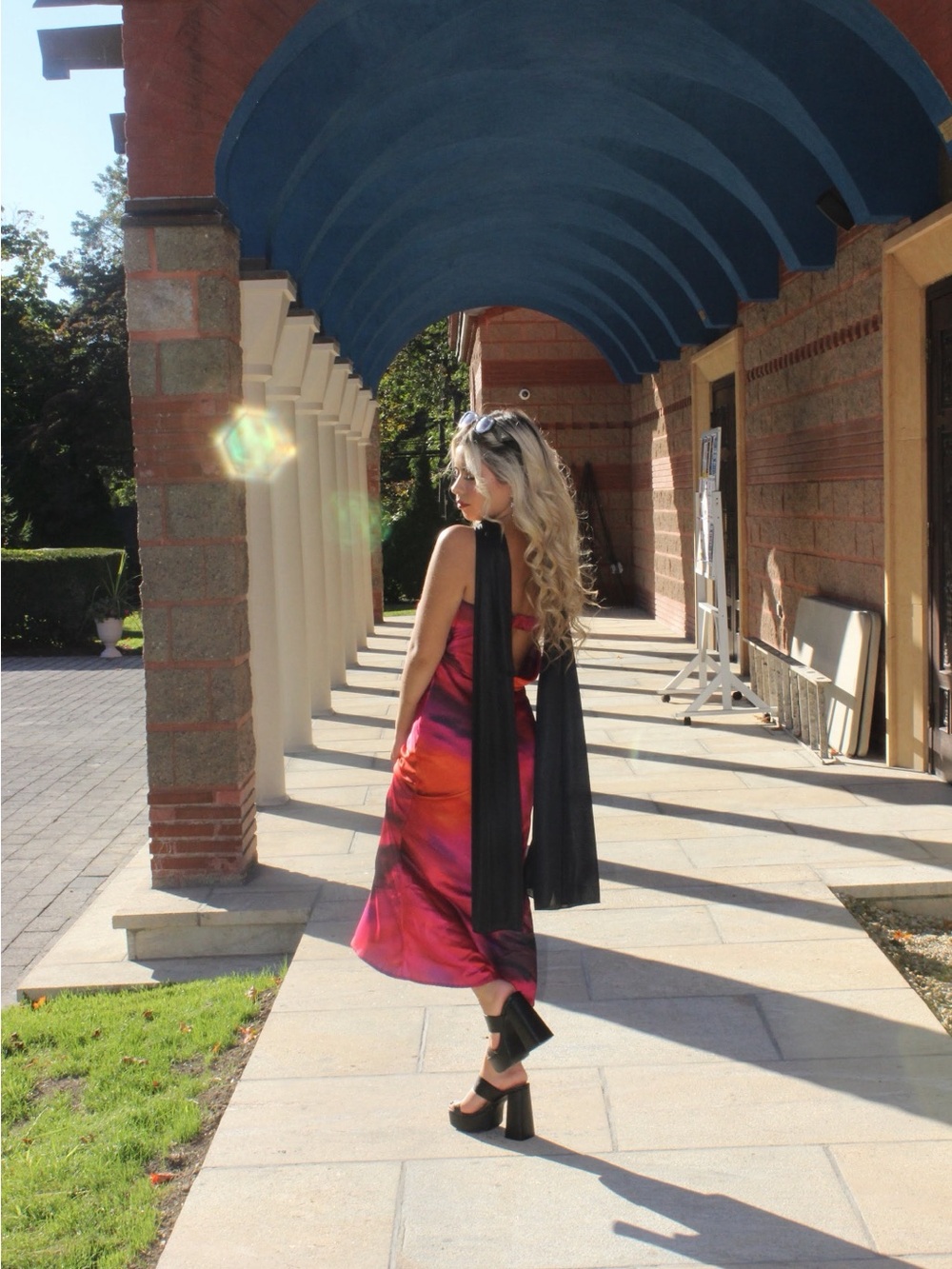 Strapless Satin Midi Dress in Pink, Orange, Purple - Picture 5 of 5